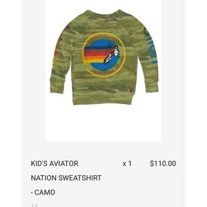 Kids Aviator Nation Logo Crew Sweatshirt - Camo - Size 14